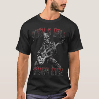 T-shirt Rock and Roll Never Dies Skeleton Vintage ROCK Mus