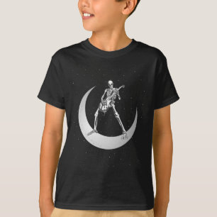 T-shirt Rock And Roll Skeleton Jouer Guitare Rock Sur Lune