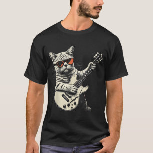 T-shirt Rock Chat Jouer Guitare - Drôle Chat Guitariste