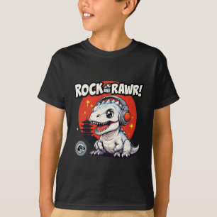 T-shirt Rock et Rawr ! Dinosaure mignon avec casque Retro