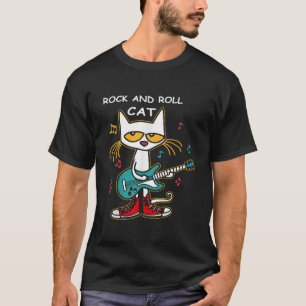 T-shirt Rock Et Roll Chat Jouer Guitare Funny Guitare Chat