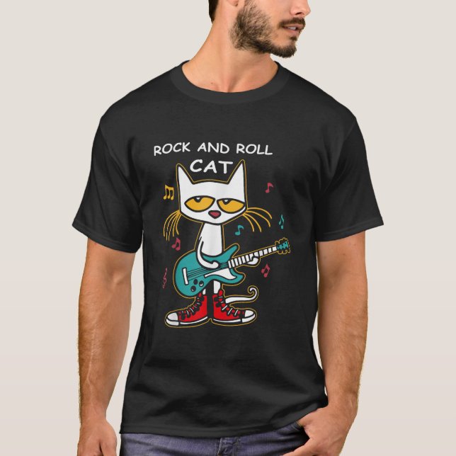 T-shirt Rock Et Roll Chat Jouer Guitare Funny Guitare Chat (Devant)