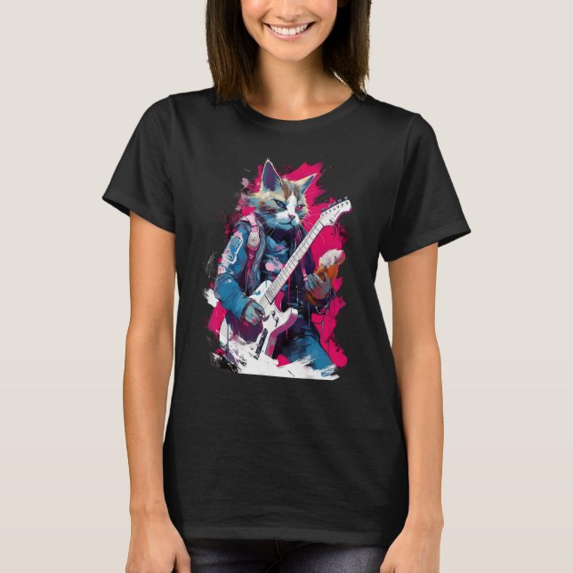 T-shirt Rock Guitar Snowshoe Cat Guitarist (Devant)