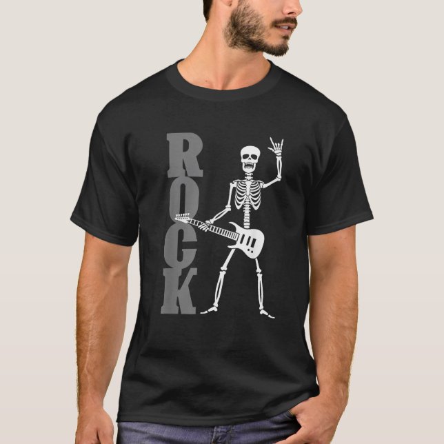 T-shirt Rock Guitare Skeleton Rock Et Roll Music Band Homm (Devant)