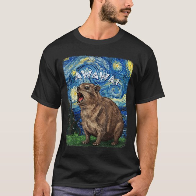 T-shirt Rock Hyrax Awawa Funny Groundhog Starry Night Van  (Devant)