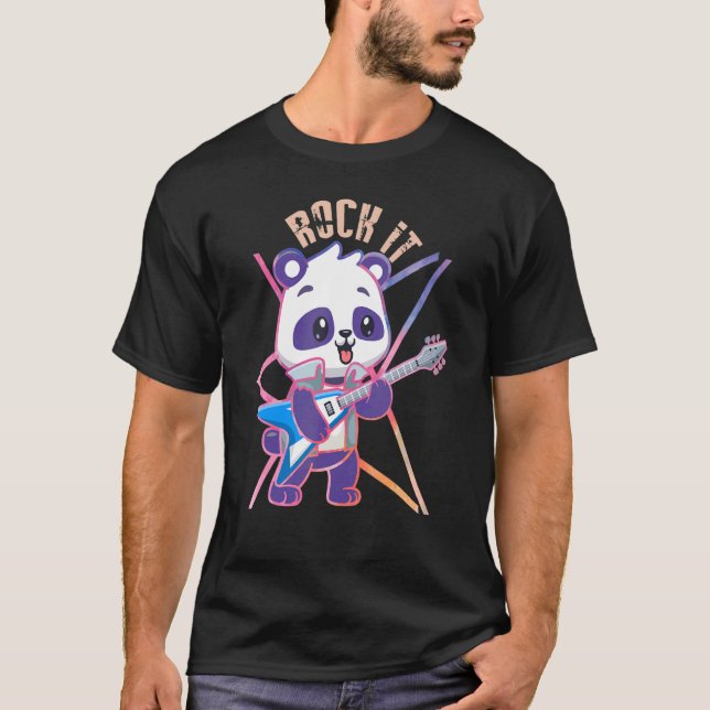 T-shirt Rock it Panda joue guitariste basse (Devant)