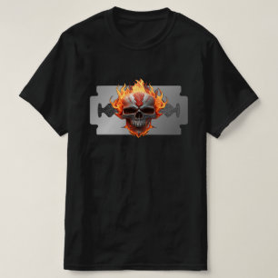 T-shirt Rock Music Razor Flaming Skull Musiciens Guitarist