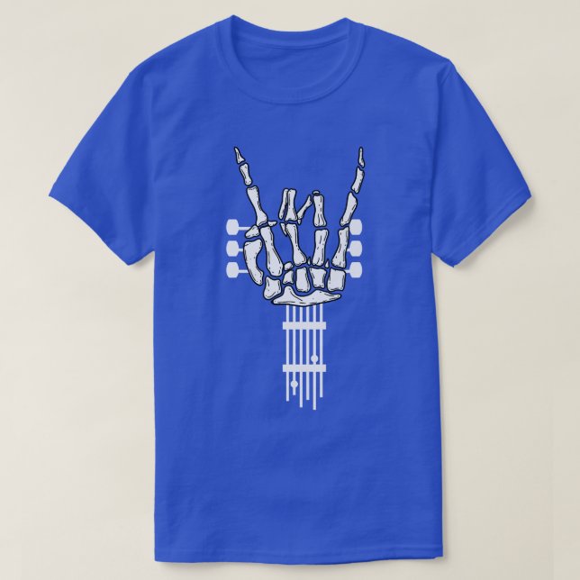 T-shirt Rock Music Rocker Guitare Skeleton Bone Guitare Mu (Design devant)