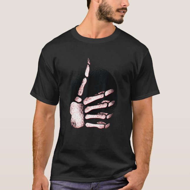 T-shirt Rock Music Rocker Skeleton Hands Thumb (Devant)