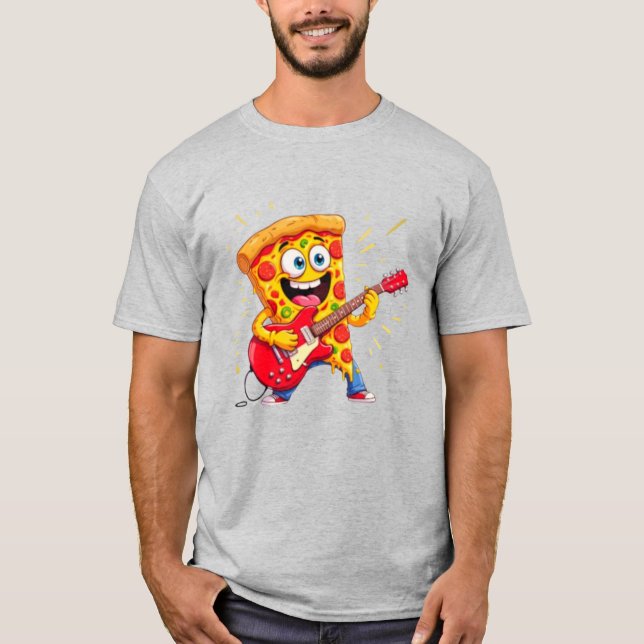 T-shirt **Rock ’n’ Roll Pizza – Funny Guitar-Playing Slice (Devant)