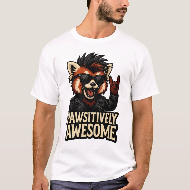 T-shirt Rock-n-Roll Red panda Pawsitively Awesome (Devant)