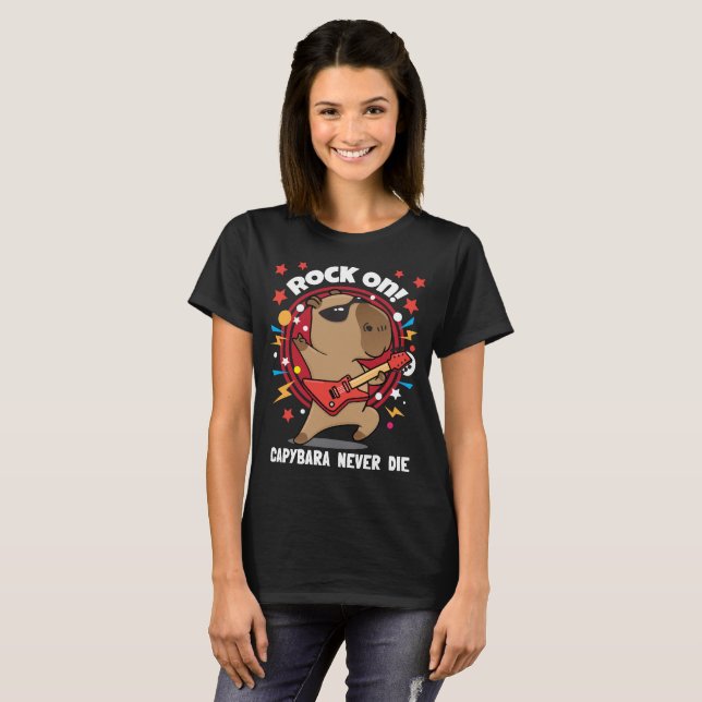 T-shirt Rock on! Capybara ne meurt jamais guitare solo (Devant entier)