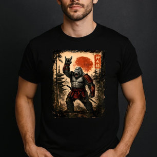 T-shirt Rock On Gorilla Graphique Vintage Japonais Ukiyo-e