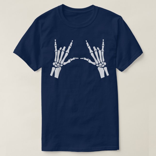 T-shirt Rock On Rock Star Skeleton Hands Concert, Cool Hal (Design devant)