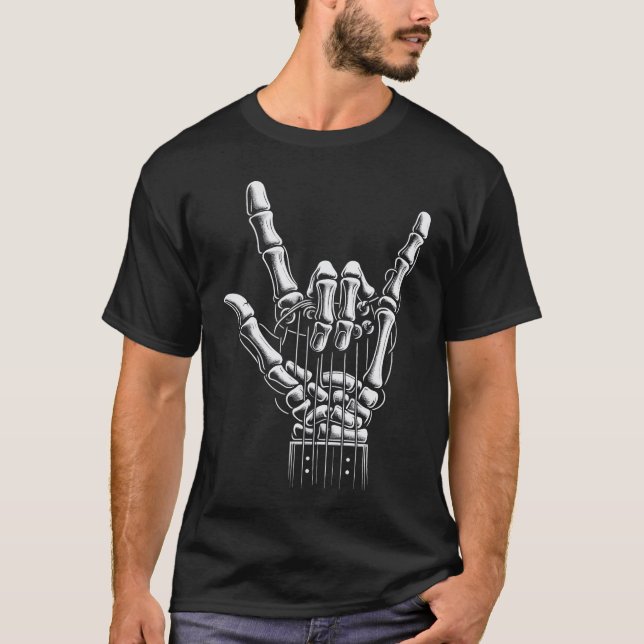 T-shirt Rock On Skeleton Hand Guitar Rock Roll Punk Rock 2 (Devant)
