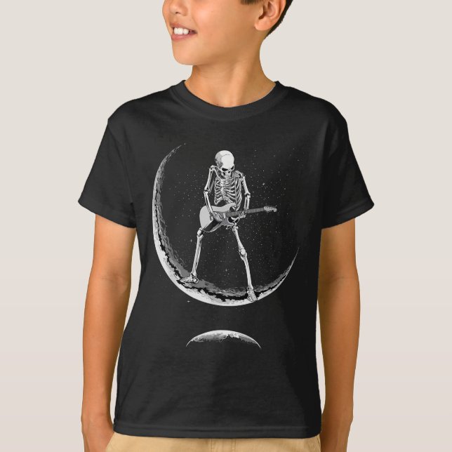 T-shirt Rock On Skeleton Moon Shirt - Funny Halloween Rock (Devant)