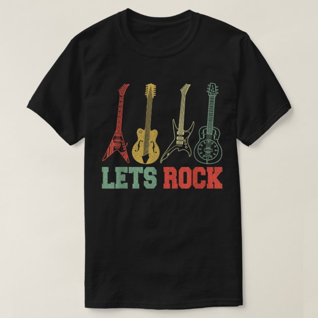 T-shirt Rock Rock Et Roll Guitare Rétro (Design devant)