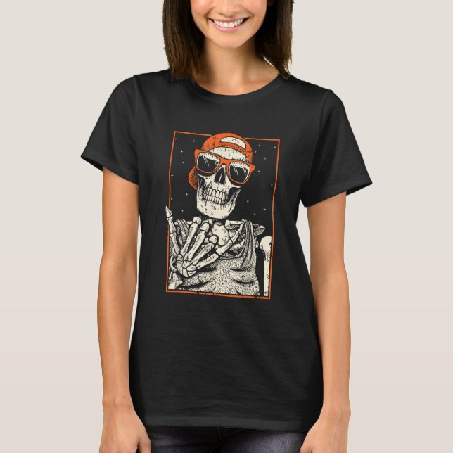 T-shirt Rock & Roll Squelette main Halloween Chemises Crân (Devant)