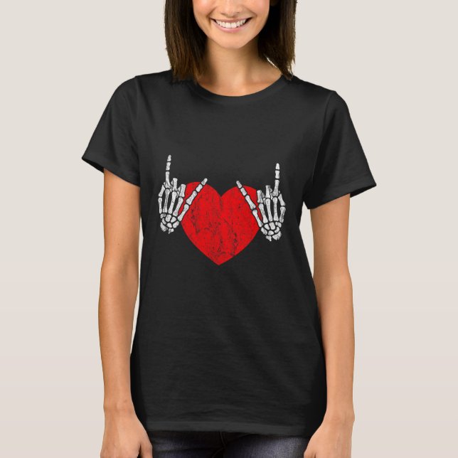 T-shirt Rock Skeleton Coeur Main Rock Et Rouleau (Devant)