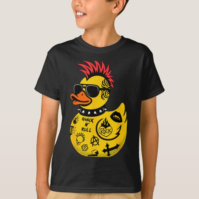 T-shirt Rock Yellow Rubber Duck Men Women Kids Funny Duck  (Devant)