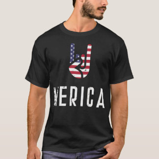 T-shirt Rocker Main Drapeau Merica 14 Juillet Patriote Hom