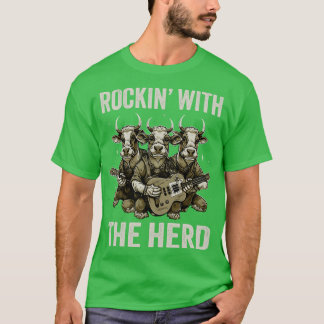 T-shirt Rockin Avec Le Troupeau Guitare Vache Amusant