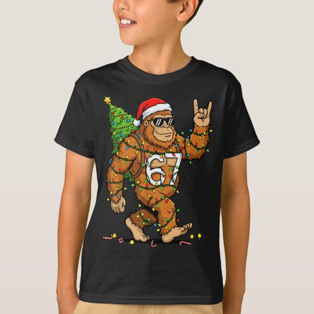 T-shirt Rockin' Bigfoot Christmas Tree Xmas Lights Funny 6 (Devant)