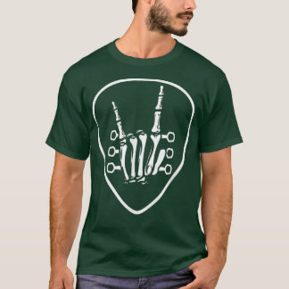 T-shirt Rocknroll Skeleton Hand Retro Guitar Plectrum Rock