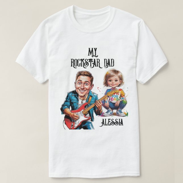 T-shirt Rockstar Caricatures Papa et enfant avec guitare (Design devant)