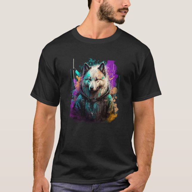 T-shirt Rockstar portrait Samoyed (Devant)
