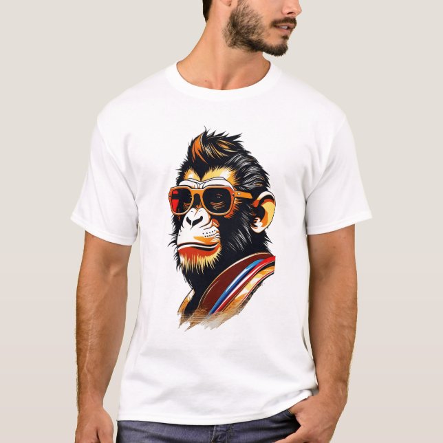 T-shirt Roi singe cool rétro portant des lunettes de solei (Devant)
