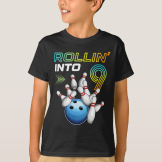 T-shirt Rollin Into 9 Retro Bowling Birthday Party 9th Bir