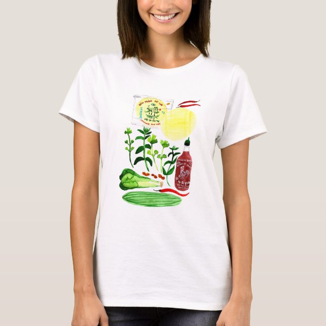 T-shirt Rolls de papier de riz vietnamien Recette Aquarell (Devant)
