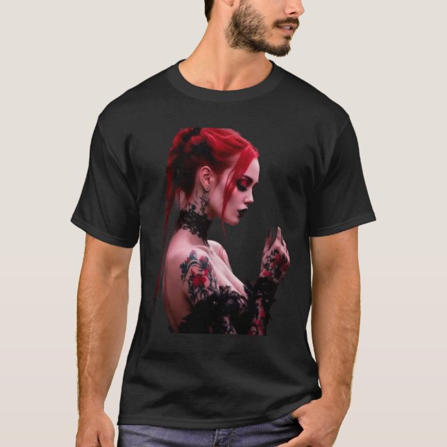 T-shirt Romance foncé de la dentelle et de la crém (Devant)