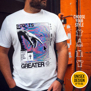 T-shirt Romans 8:31 Cyberpunk Main de Dieu Glitch Art