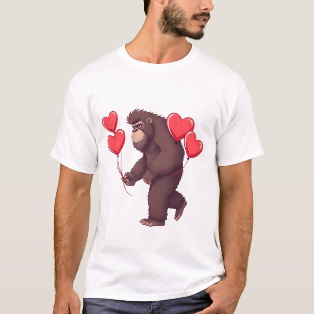 T-shirt Romantic Gorilla with Heart Balloons (Devant)