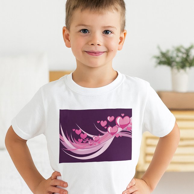 T-shirt Romantique Abstrait Coeurs Rose Design Sur Violet (Créateur téléchargé)