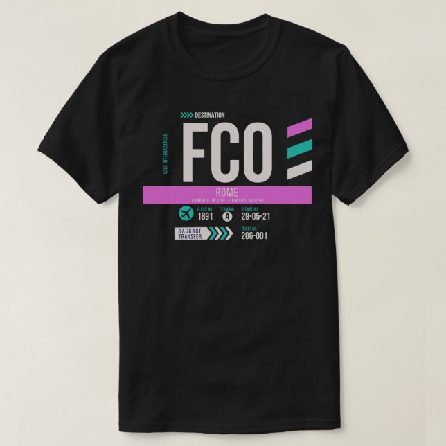 T-shirt Rome O Code de l'aéroport Bagages Balise 1 (Design devant)