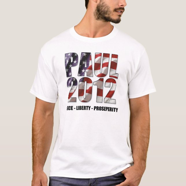 T-shirt Ron Paul 2012 - Paix, liberté, prospérité (Devant)