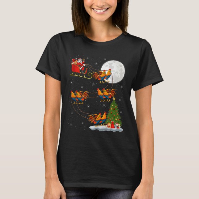 T-shirt Rooster Chickens Santa Sleigh Flying Funny Magical (Devant)