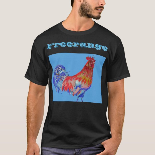 T-shirt Rooster Freerange Poulet Aquarelle Mans T Chemise (Devant)