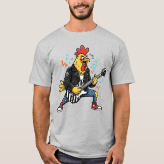 T-shirt Rooster Playing Electric Guitar Funny Rock Chicken