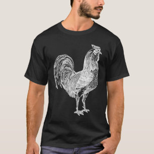 T-shirt Rooster White Line Rooster Oiseau Ornithologie