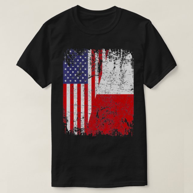 T-shirt ROOTS POLONAIS Drapeau semi-américain USA POLOGNE  (Design devant)