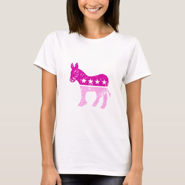 T-shirt Rose affligé par âne original de Démocrate (Devant)