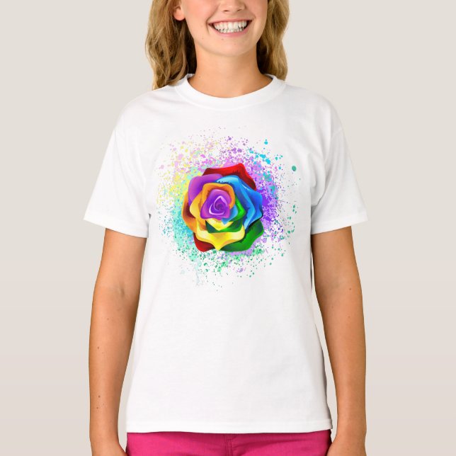 T-shirt Rose arc-en-ciel colorée (Devant)