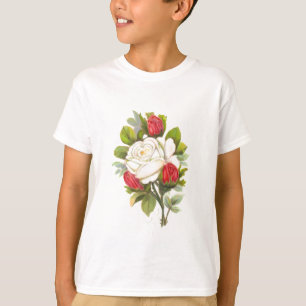 T-shirt Rose blanc avec les bourgeons rouges