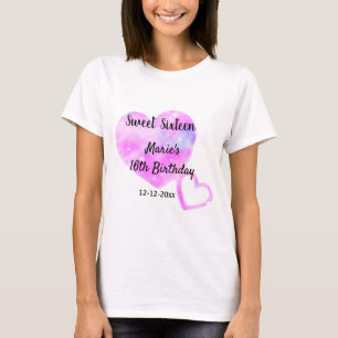 T-shirt rose bleu étincelant coeur étoiles 16 e annivers