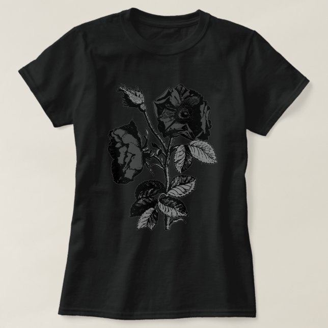 T-shirt Rose d'antiquité noir gothique (Design devant)