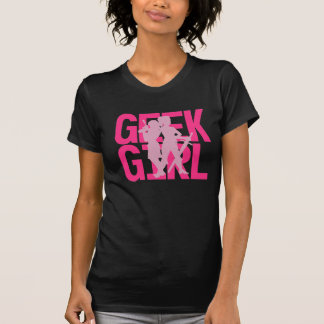 T-shirt Rose de fille de geek sur la pièce en t noire